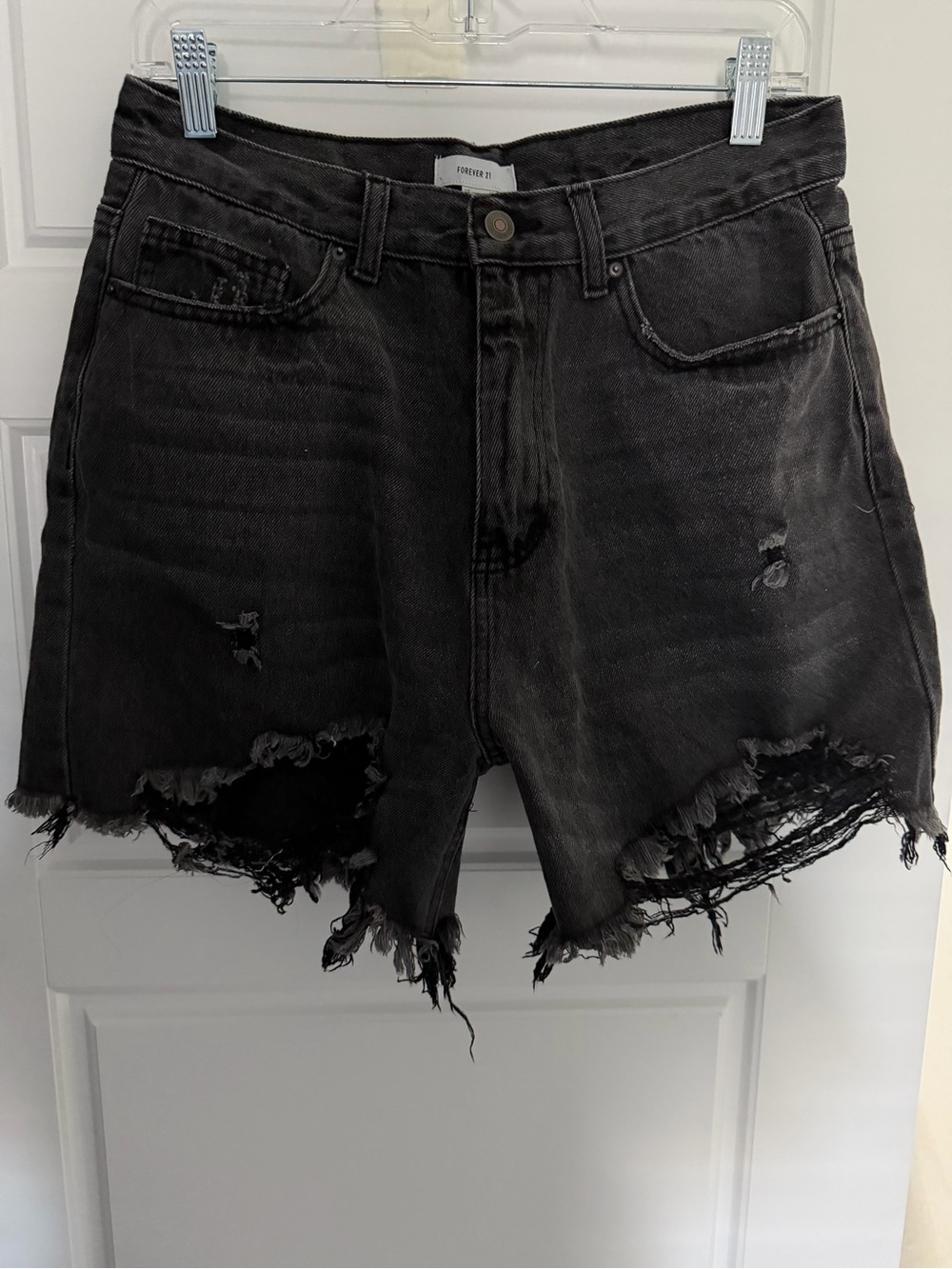 Forever 21 Washed Black Distressed Denim Cutoff Shorts Boyfriend Fit